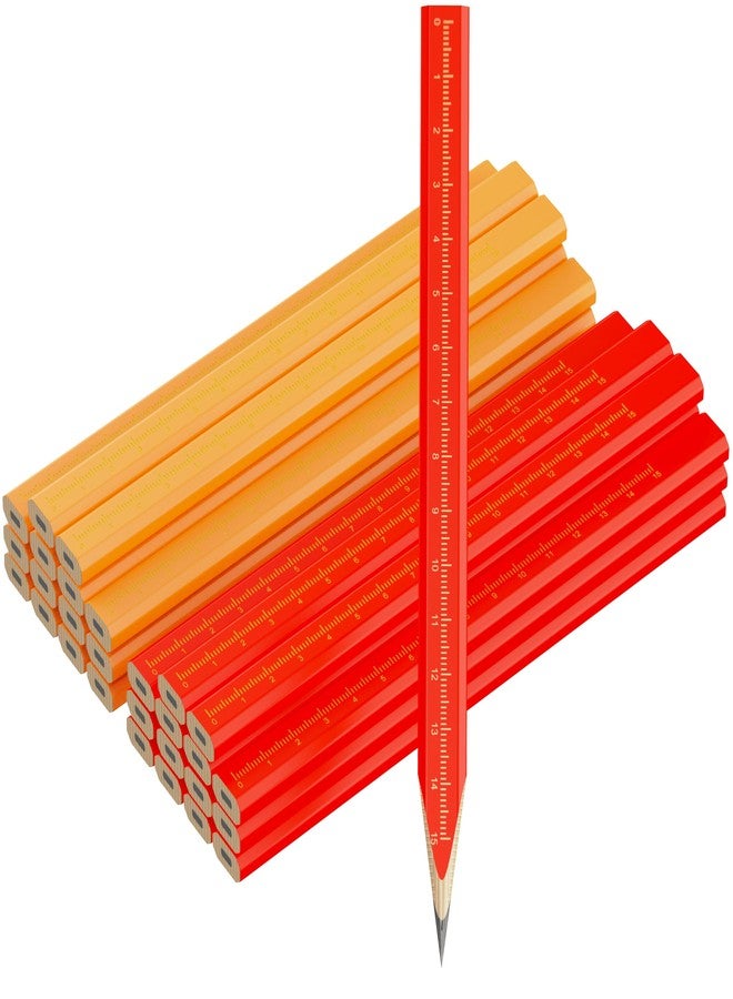 RONDURE 29 Pieces Carpenter Pencils Flat Construction Pencils with Printed Ruler, Carpenters Scriber Pencil for Woodworking Marking Tool - Image 1