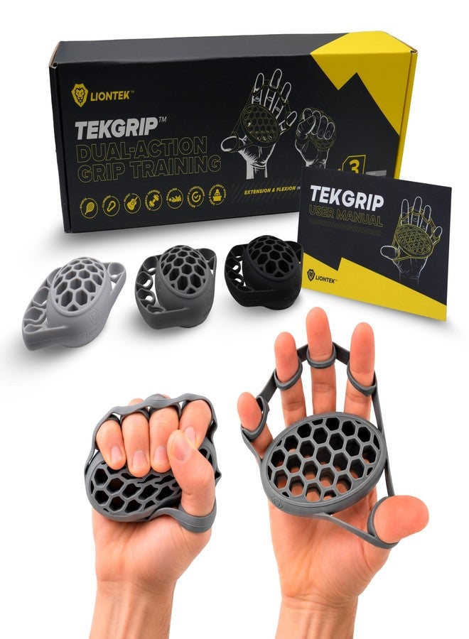 LIONTEK TEKGRIP Hand Grip Strengthener & Finger Exerciser, Dual-Action Grip and Extension Trainer with 3 Progressive Resistance Levels (TEKGRIP 3 Piece Set) - Image 1