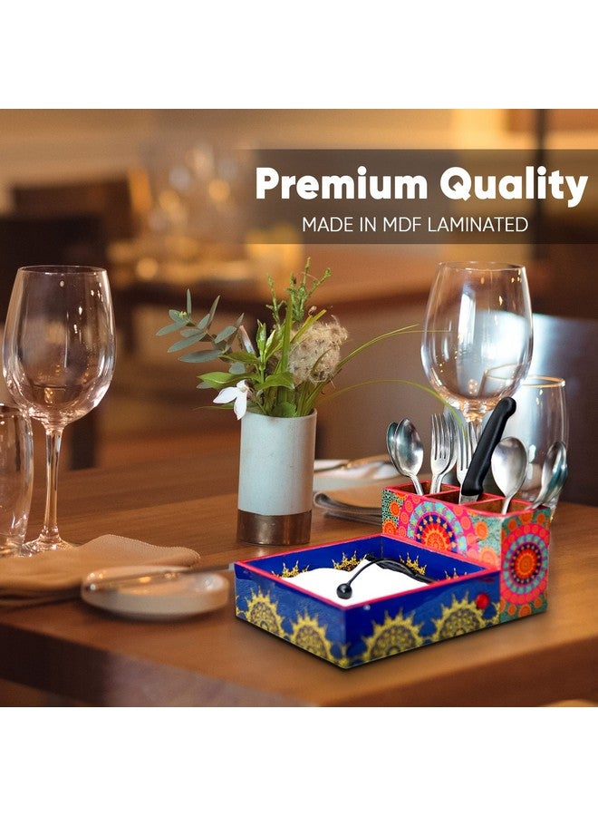 CRAFTY ESSENTIALS Wooden Cutlery and Tissue Paper Holder Kitchen Organiser Cutlery Holder for Multifunctional Organiser Stand with Special Enamel Coating for Dining Table and Kitchen 10x8x4 inch - Image 2