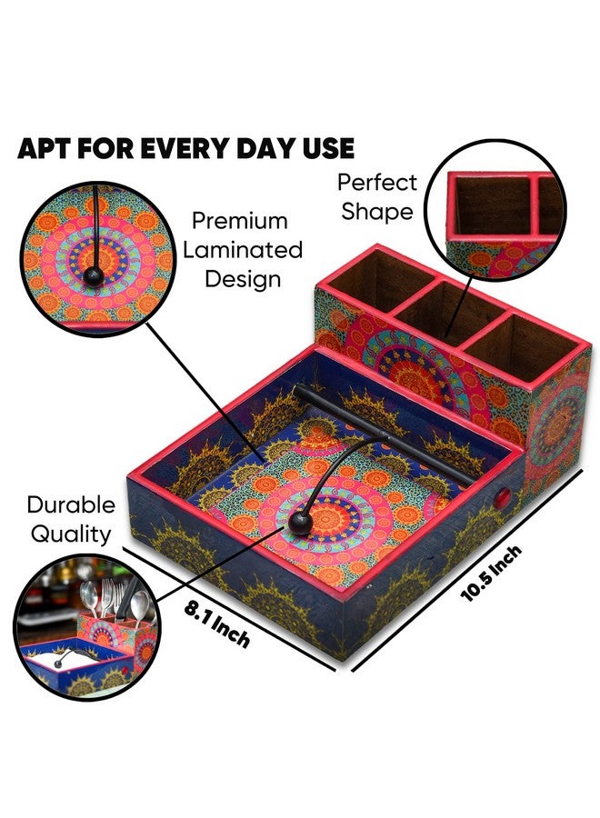 CRAFTY ESSENTIALS Wooden Cutlery and Tissue Paper Holder Kitchen Organiser Cutlery Holder for Multifunctional Organiser Stand with Special Enamel Coating for Dining Table and Kitchen 10x8x4 inch - Image 5