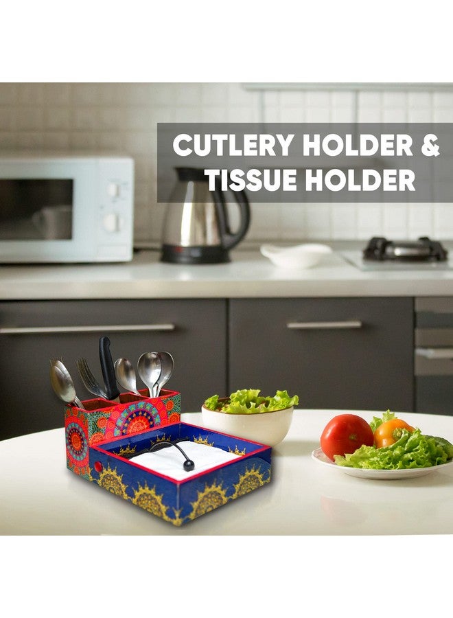 CRAFTY ESSENTIALS Wooden Cutlery and Tissue Paper Holder Kitchen Organiser Cutlery Holder for Multifunctional Organiser Stand with Special Enamel Coating for Dining Table and Kitchen 10x8x4 inch - Image 4