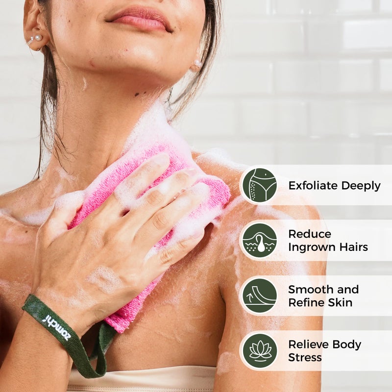 ZOMCHI Body Scrubber, Exfoliating Sponge with Different Levels, Body Exfoliator for Removing Dead Skin, Gentle & Deep Scrub for Women & Men (2-Pack, Pink) - Image 2