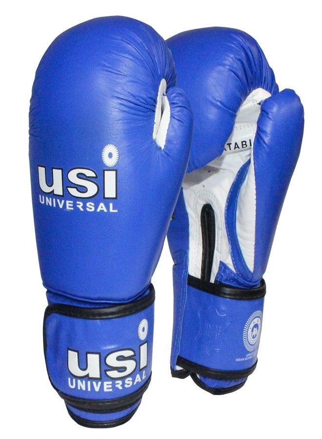 USI Amateur Leather Boxing Gloves with Hand Wrap Pair for Hard Punch Bagwork (10OZ, Blue) - Image 2