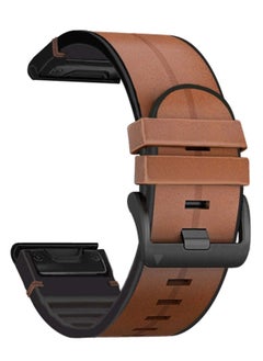 Y&D Watch Strap for Garmin Fenix 6X/ 5X/ 6/5, 26mm Soft Genuine Leather Hybrid Silicone Sweat Resistant Wristband, Quick and Easy Fit, (Brown)  - Image 1