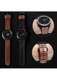 Y&D Watch Strap for Garmin Fenix 6X/ 5X/ 6/5, 26mm Soft Genuine Leather Hybrid Silicone Sweat Resistant Wristband, Quick and Easy Fit, (Brown)  - Image 2