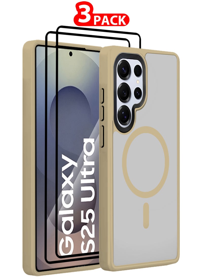 CATANES (for Samsung Galaxy S25 Ultra) 3Pakcs, Magnetic Slim Protective Case Wireless Charging Support with 2 Shock Proof 3D Screen Protectors - Titanium Desert - Image 1