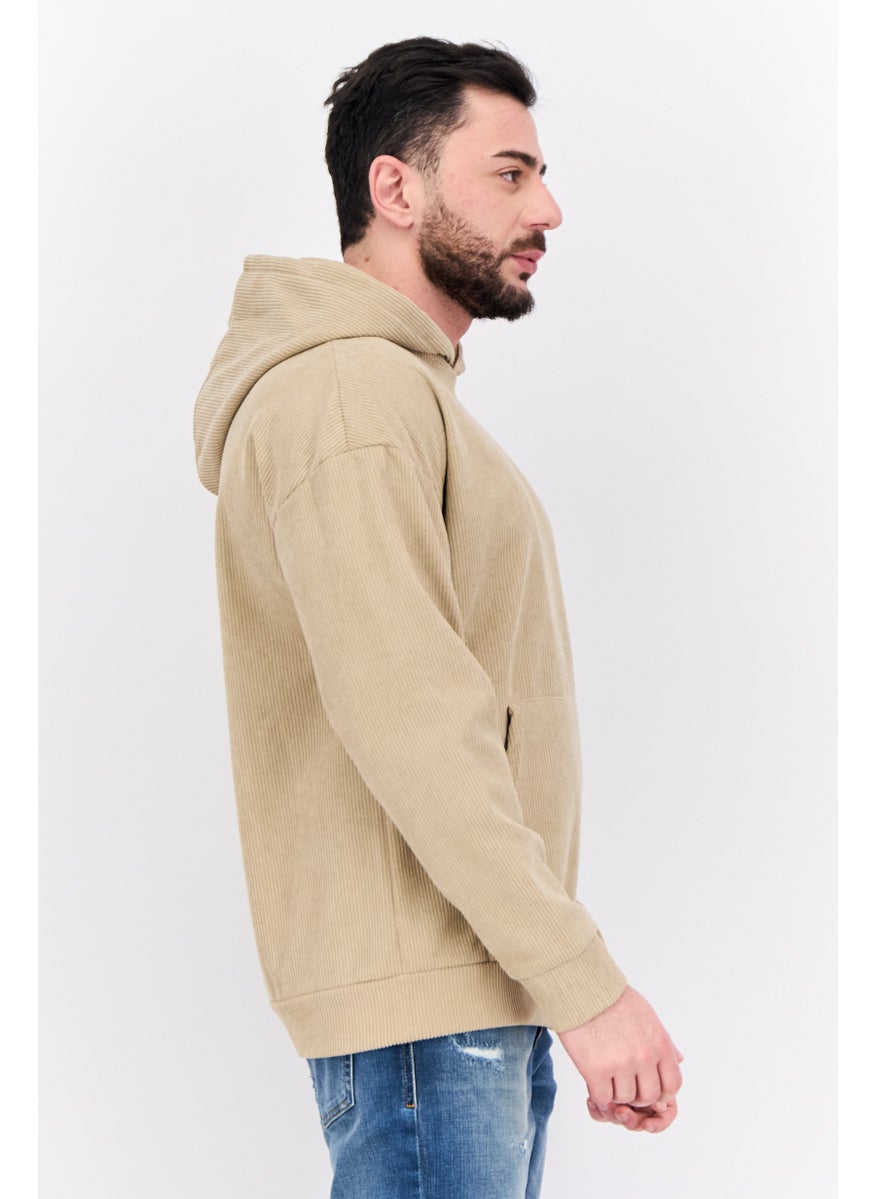 MEMBERS ONLY - Men Hooded Textured Long Sleeves Sweatshirt, Taupe - Image 1