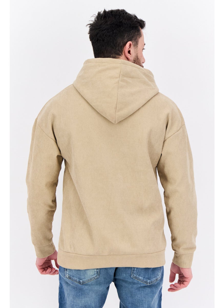MEMBERS ONLY - Men Hooded Textured Long Sleeves Sweatshirt, Taupe - Image 1