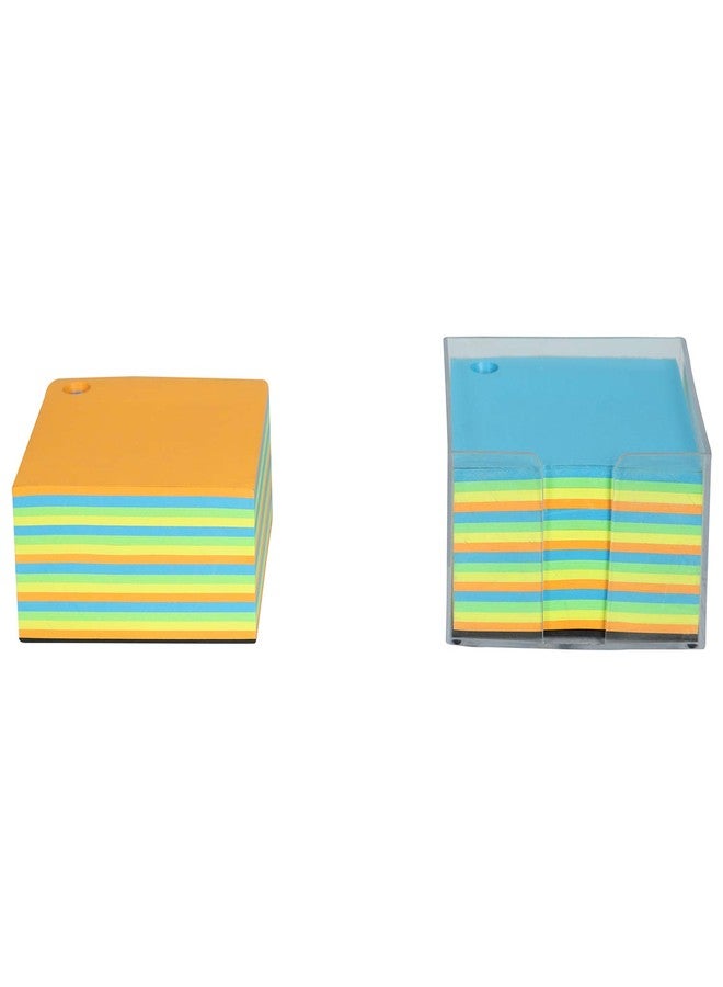 MAHAVIR Paper Cube Memo Pad with Acrylic Container + Refill (Assorted Colour Pages) - Image 2