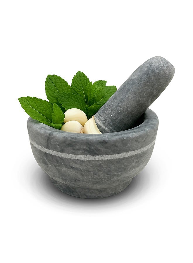 LION Natural Marble Mortar & Pestle – 225 ml (1 Cup), 1.5 kg, Heavy Stone Grinder for Spices, Garlic & Herbs, Durable Non-Porous Crusher Bowl for Authentic Flavors - Image 1
