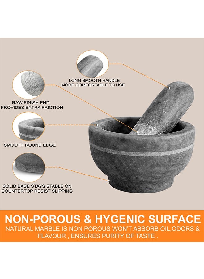 LION Natural Marble Mortar & Pestle – 225 ml (1 Cup), 1.5 kg, Heavy Stone Grinder for Spices, Garlic & Herbs, Durable Non-Porous Crusher Bowl for Authentic Flavors - Image 4