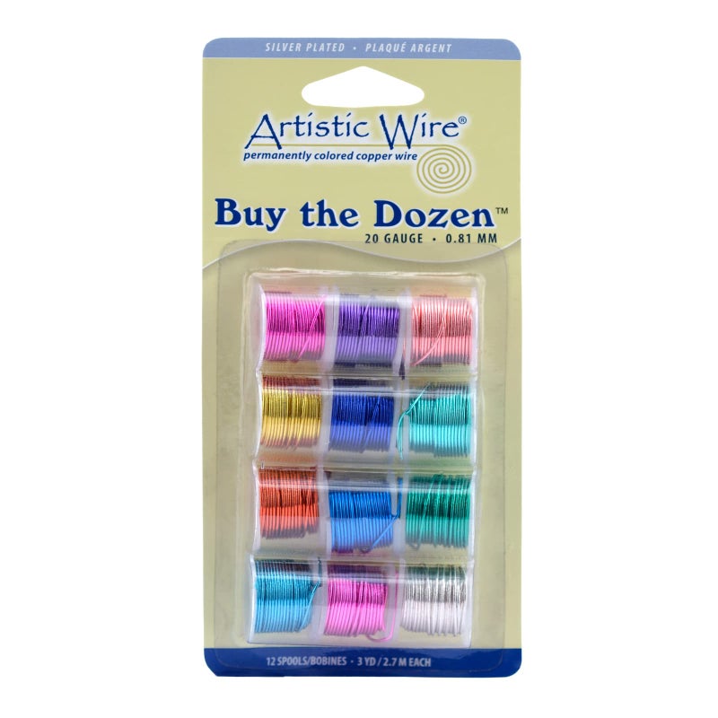 Artistic Wire, 20 Gauge Silver Plated Tarnish Resistant Colored Copper Craft Wire, Buy-The-Dozen, Assorted Colors, 3 yd, 12 spools