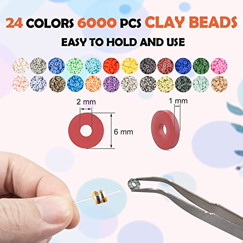 Lynnmos Clay Beads 8000 Pcs 2 Boxes Bracelet Making Kit - 24 Colors Polymer Clay Beads for Bracelet Making Set - Heishi Disc Beads for Jewelry Making kit with Charms and Gift Pack for Girls - Image 2