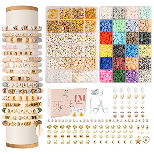 Lynnmos Clay Beads 8000 Pcs 2 Boxes Bracelet Making Kit - 24 Colors Polymer Clay Beads for Bracelet Making Set - Heishi Disc Beads for Jewelry Making kit with Charms and Gift Pack for Girls - Image 1