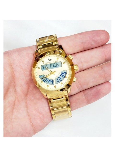 Luxury Lslamic Prayer Watch Two Times for the Call to Prayer and Prayer Times, Gold Stainless Steel
