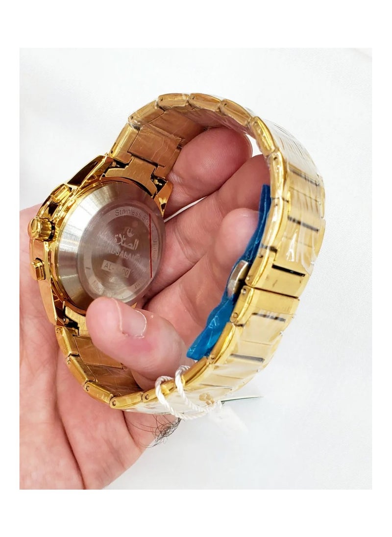Luxury Lslamic Prayer Watch Two Times for the Call to Prayer and Prayer Times, Gold Stainless Steel