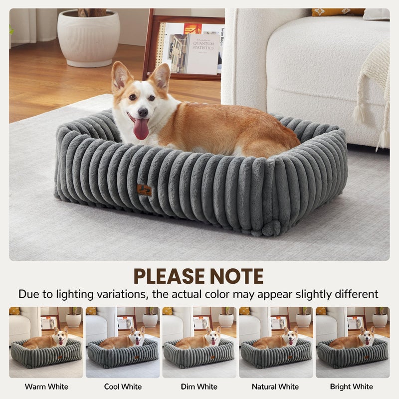 Warmrest Washable Dog Bed for Small Medium Dogs - Rectangle Orthopedic Corduroy Fleece Pet Bed with Removable Cover and Nonskid Bottom, Calming Puppy Bed Soft Pet Sofa, Grey(30x24x8inchs) - Image 5