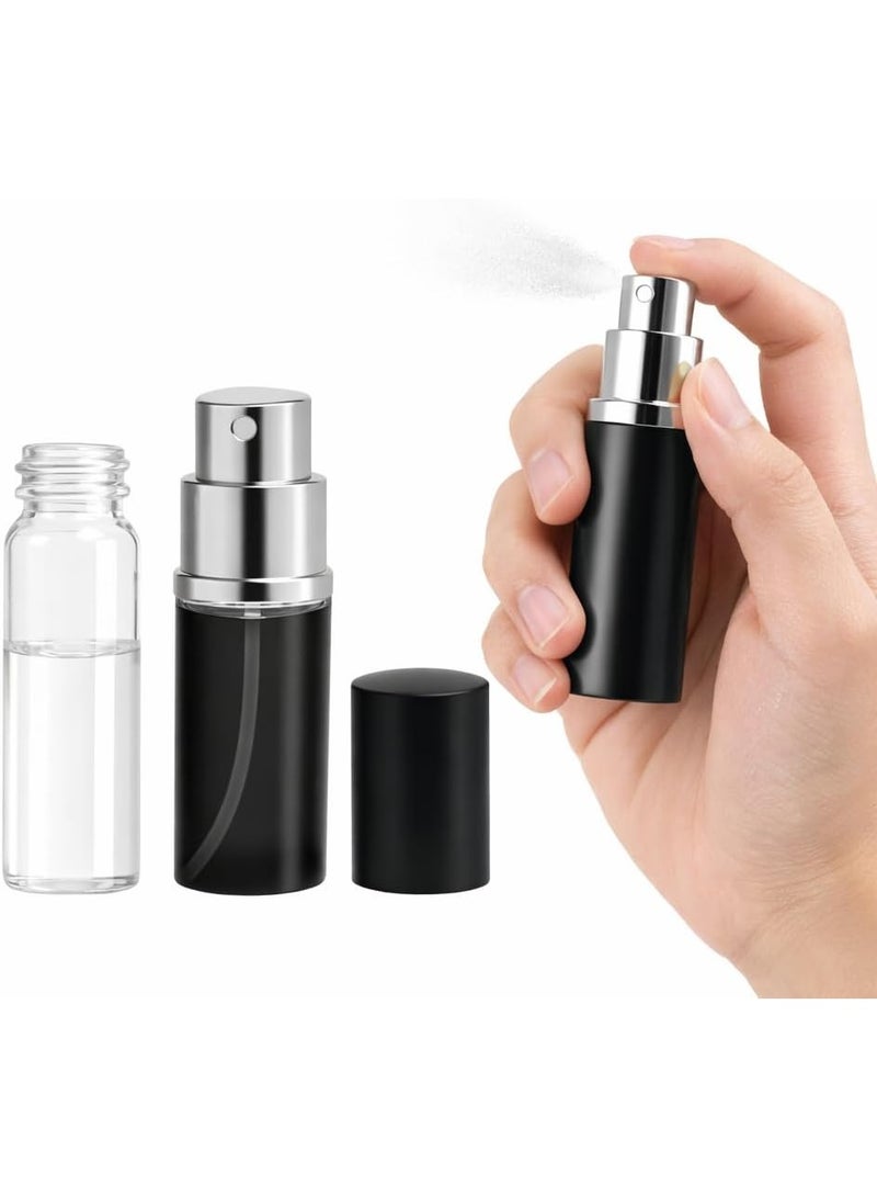 زجاجة رذاذ عطر قابلة لإعادة التعبئة، مصنوعة من الألومنيوم، بحجم مناسب للسفر، سعة 10 مل، مانعة للتسرب، عبوة جيبية للاستخدام في العطور ومستحضرات التجميل، تصميم محمول (أسود) - Image 1