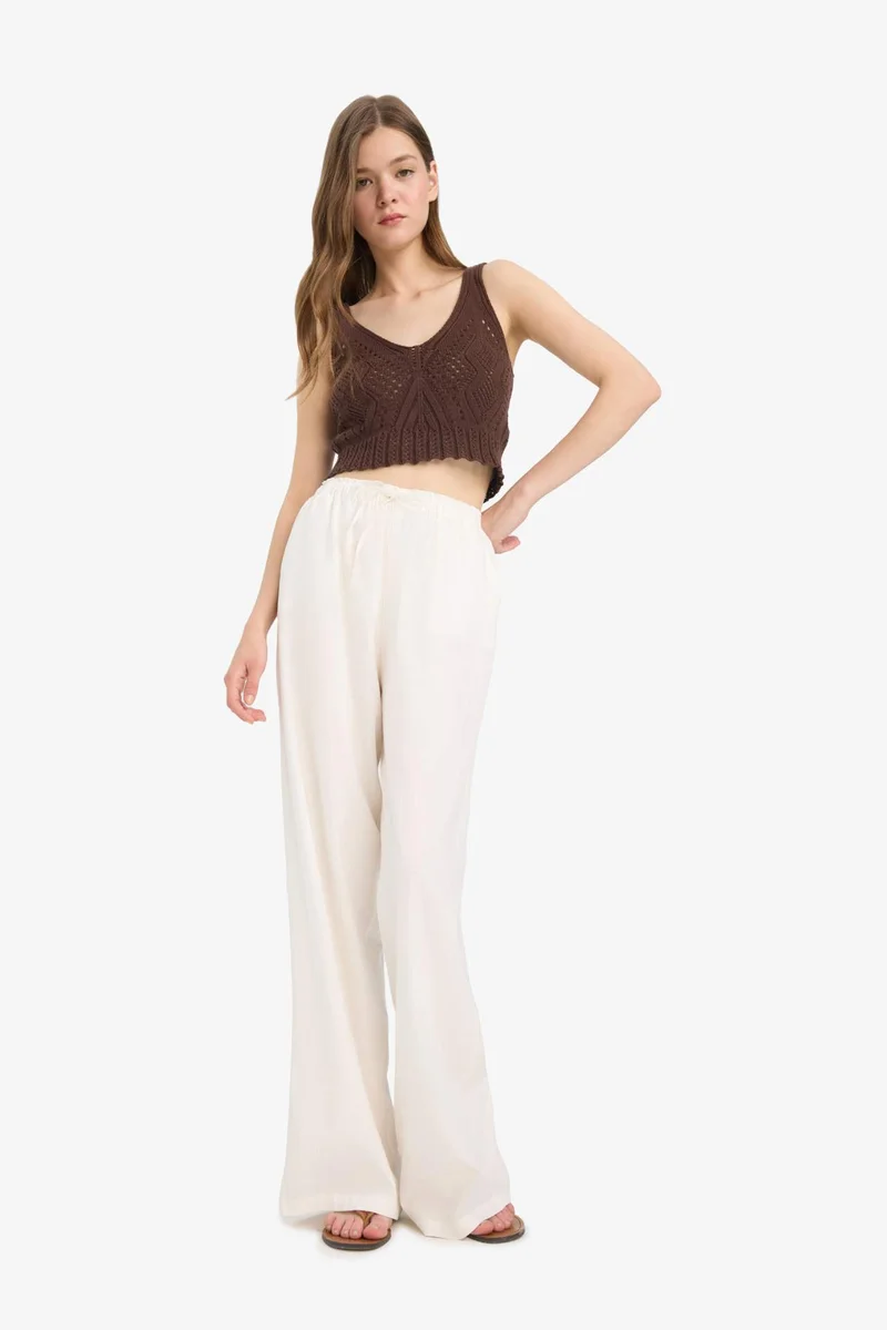 DeFacto Slim Fit V Neck Crochet Blouse