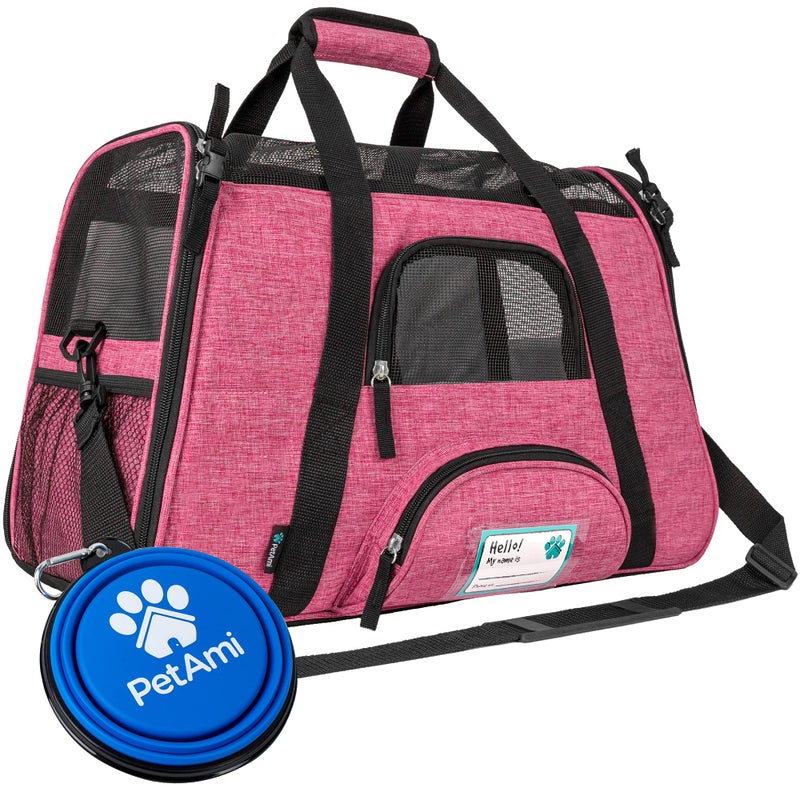 PetAmi Airline Approved Pet Carrier for Cat Soft Sided Dog Carrier for Small Dog Cat Travel Supplies Accessories Indoor Cat Ventilated Pet Carrying Bag Medium Large Kitten Puppy Small Heather Pink