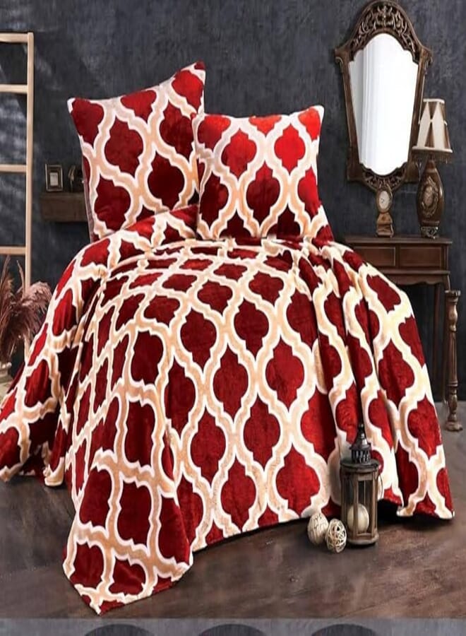 Generic Luxury Moroccan Pattern Throw Blanket, Red and White Quatrefoil Design, Plush Material, 210 x 200 cm, Winter Bedding .flo