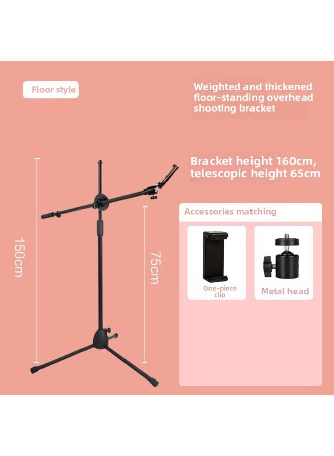 Mobile Phone Overhead Bracket Live Desktop Floor LED Beauty Fill Light Shooting Food Video Camera Artifact-Light Source Color:Floor-to-floor Tripod Stand - Image 1