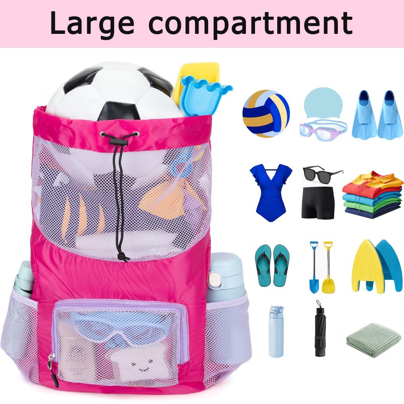 Veious Swim Bag for Kids Mesh Beach Backpack for Boys Lightweight Drawstring Beach Bag Swimming Pool Sports Gym String Bag (Purple) - Image 2