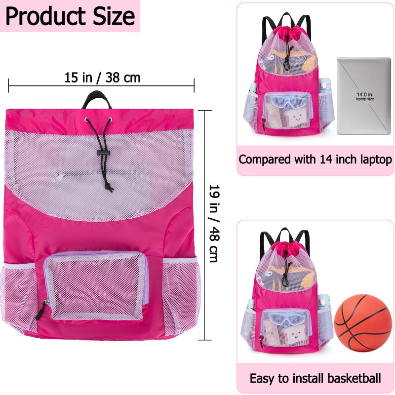 Veious Swim Bag for Kids Mesh Beach Backpack for Boys Lightweight Drawstring Beach Bag Swimming Pool Sports Gym String Bag (Purple) - Image 3