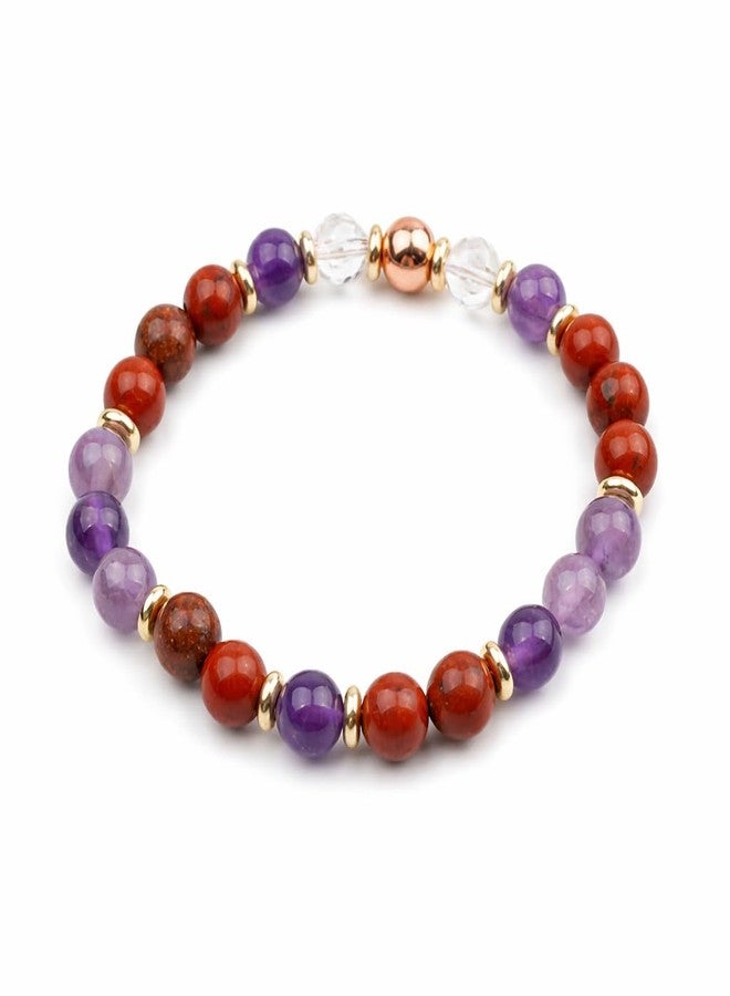Sukhad Multicolor Natural Stone Beaded Bracelet for Women & Men | Elastic Stretch Healing Crystal Bracelet | Amethyst Red Jasper Clear Quartz with Gold Spacer Beads - Image 1