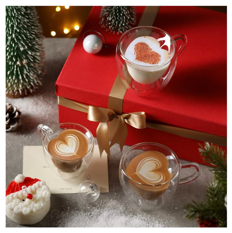 CNGLASS Valentines Day Gifts,Double Wall Heart Shaped Glass Coffee Mugs 5oz(Set of 2),Insulated Clear Tea Cups with Handle,Unique Glass Espresso Mugs for Coffee,Cappuccino,Latte,Milk - Image 4