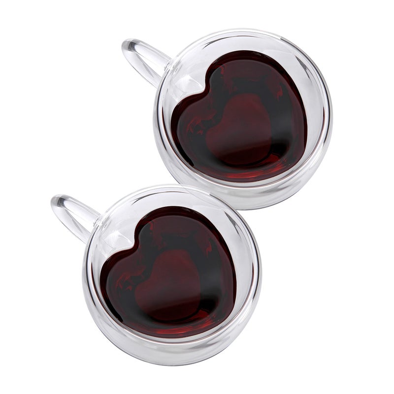 CNGLASS Valentines Day Gifts,Double Wall Heart Shaped Glass Coffee Mugs 5oz(Set of 2),Insulated Clear Tea Cups with Handle,Unique Glass Espresso Mugs for Coffee,Cappuccino,Latte,Milk - Image 1