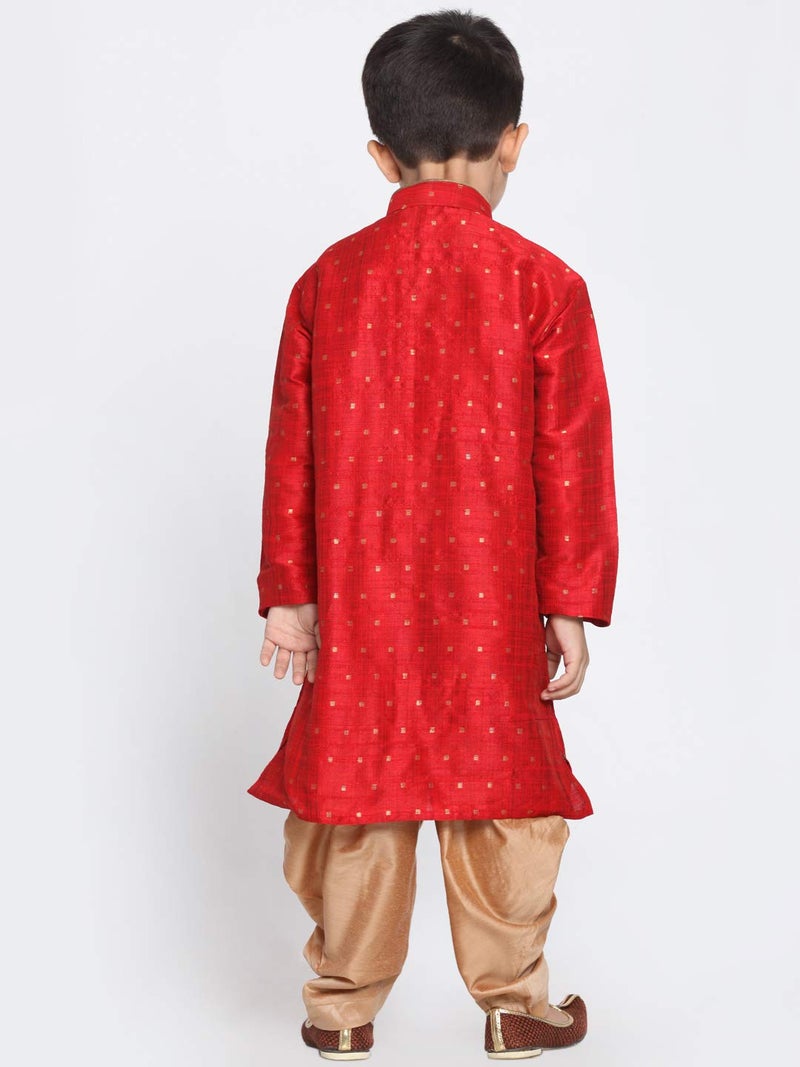 JBN Creation Boys' Maroon and Rose Gold Silk Blend Kurta and Dhoti Pant Set – Perfect for Onam Festival Celebrations, Cultural Events & South Indian Outfit - Image 5