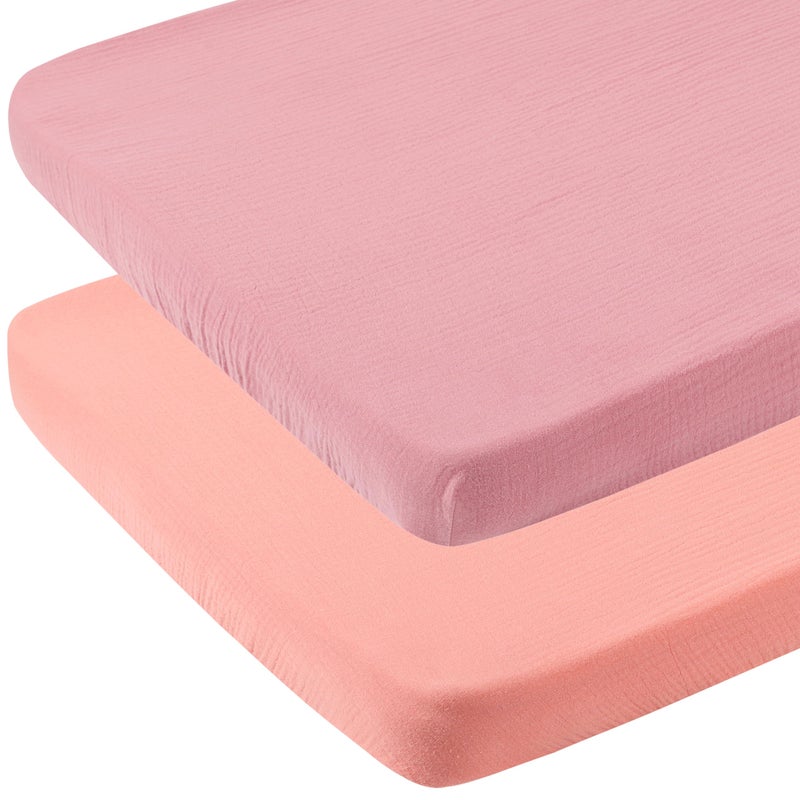 Onacosht Muslin Bassinet Sheets 33" x 19" Compatible with Mika Micky, KoolaBaby (3 in 1), BabyBond, HARPPA and RICUTON Bedside Bassinet, 2 Pack for Baby Boy and Girl, Pink and Pastel Violet - Image 1