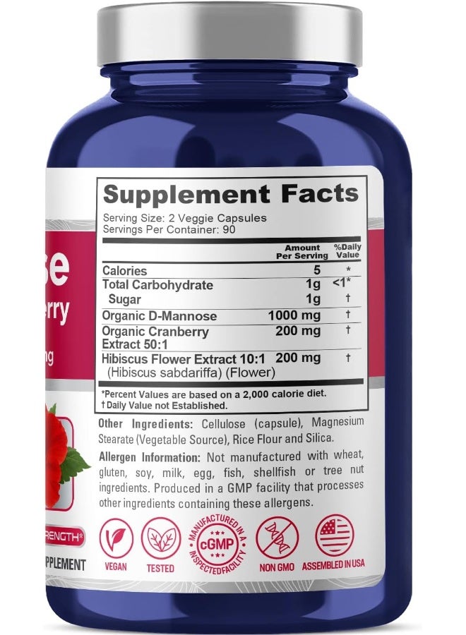 NusaPure D-Mannose 1400 mg 180 Veggie Caps - Image 2