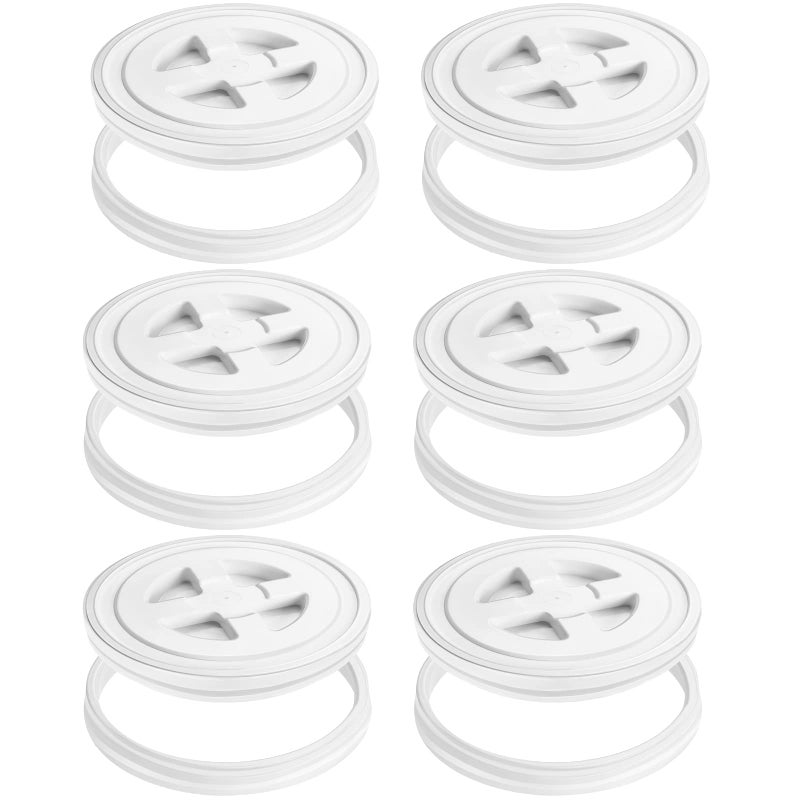 Aodaer Aodaer 6 Pieces 5 Gallon Seal Lid Bucket Lids Leak Proof Screw Top Sets Plastic Storage Bucket Seal Lids for Cereals Grain Pet Food Coatings Paint Storage White