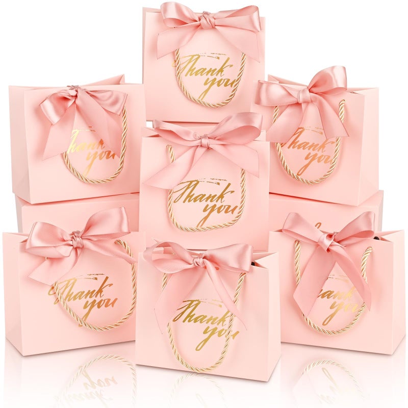 Mauproy 20 Pack Small Thank You Gift Bags with Handles, 5.5''x 2.5''x 4.7'' Mini Paper Gift Bags with Ribbons Party Favor Bags for Mother's Day Wedding Baby Shower (Pink) - Image 4