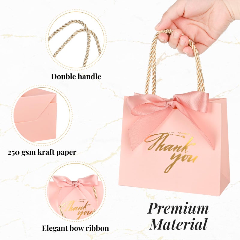 Mauproy 20 Pack Small Thank You Gift Bags with Handles, 5.5''x 2.5''x 4.7'' Mini Paper Gift Bags with Ribbons Party Favor Bags for Mother's Day Wedding Baby Shower (Pink) - Image 3