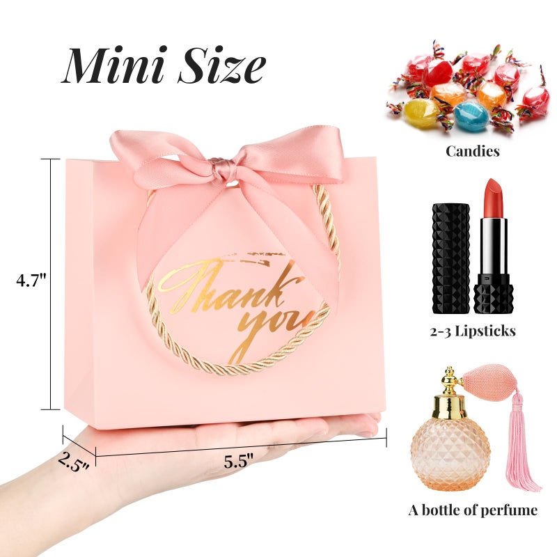 Mauproy 20 Pack Small Thank You Gift Bags with Handles, 5.5''x 2.5''x 4.7'' Mini Paper Gift Bags with Ribbons Party Favor Bags for Mother's Day Wedding Baby Shower (Pink) - Image 2