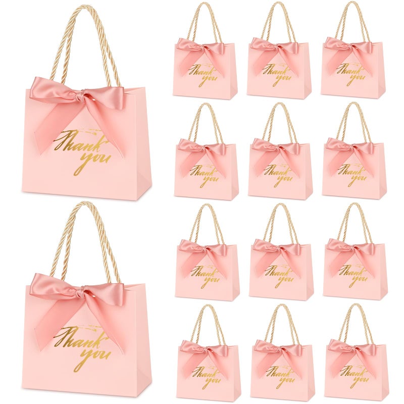 Mauproy 20 Pack Small Thank You Gift Bags with Handles, 5.5''x 2.5''x 4.7'' Mini Paper Gift Bags with Ribbons Party Favor Bags for Mother's Day Wedding Baby Shower (Pink) - Image 1