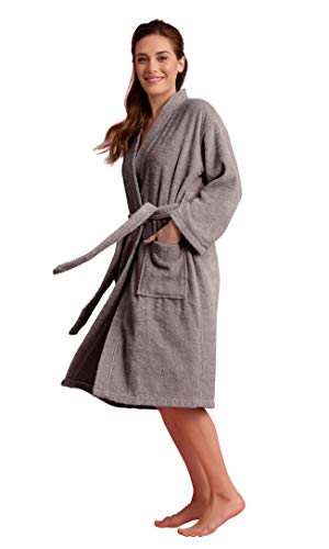 Soft Touch Linen Premium Women's Terry Cloth Bathrobe - Absorbent Terry Cloth Robe - Deluxe Turkish Terrycloth for Women-Towel-like Material-(Gray, Small) - Image 3