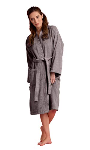 Soft Touch Linen Premium Women's Terry Cloth Bathrobe - Absorbent Terry Cloth Robe - Deluxe Turkish Terrycloth for Women-Towel-like Material-(Gray, Small) - Image 2