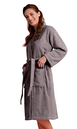 Soft Touch Linen Premium Women's Terry Cloth Bathrobe - Absorbent Terry Cloth Robe - Deluxe Turkish Terrycloth for Women-Towel-like Material-(Gray, Small) - Image 1