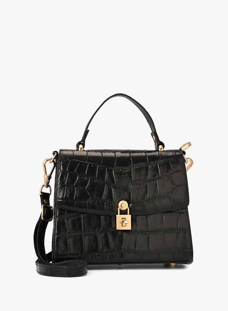 كارمن ستيفنز حقيبة كلاسيكية سوداء بنقشة جلد التمساح