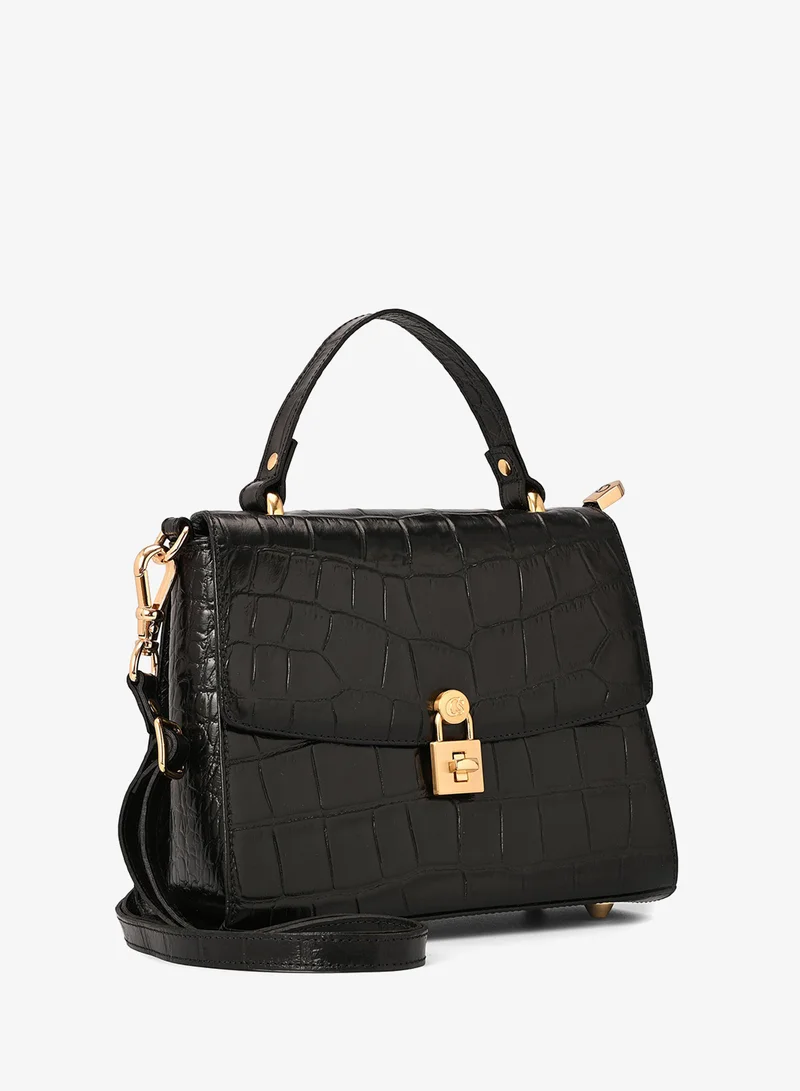 كارمن ستيفنز حقيبة كلاسيكية سوداء بنقشة جلد التمساح