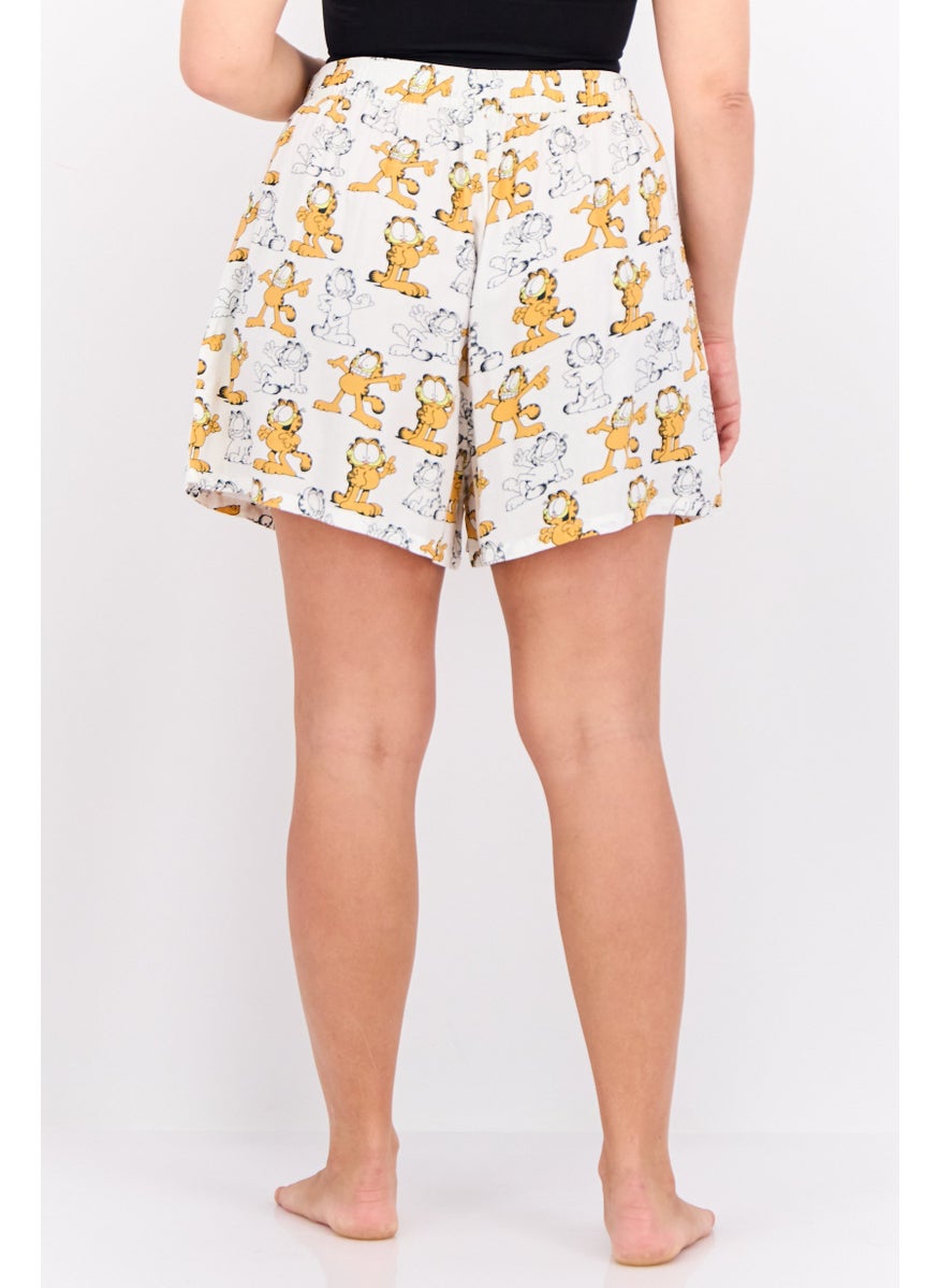 nickelodeon Women Garfield Graphic Print Pajama Shorts, White Combo  - Image 4