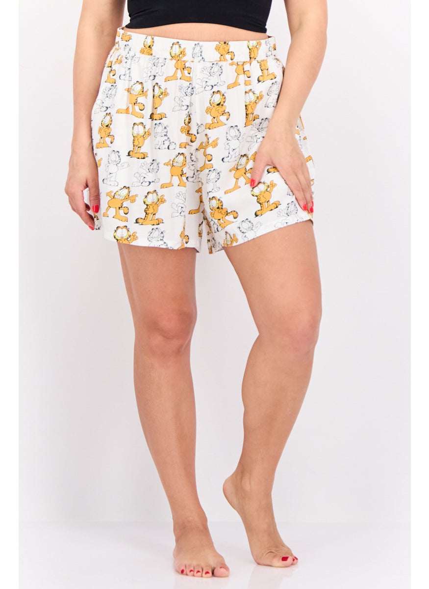 nickelodeon Women Garfield Graphic Print Pajama Shorts, White Combo  - Image 1