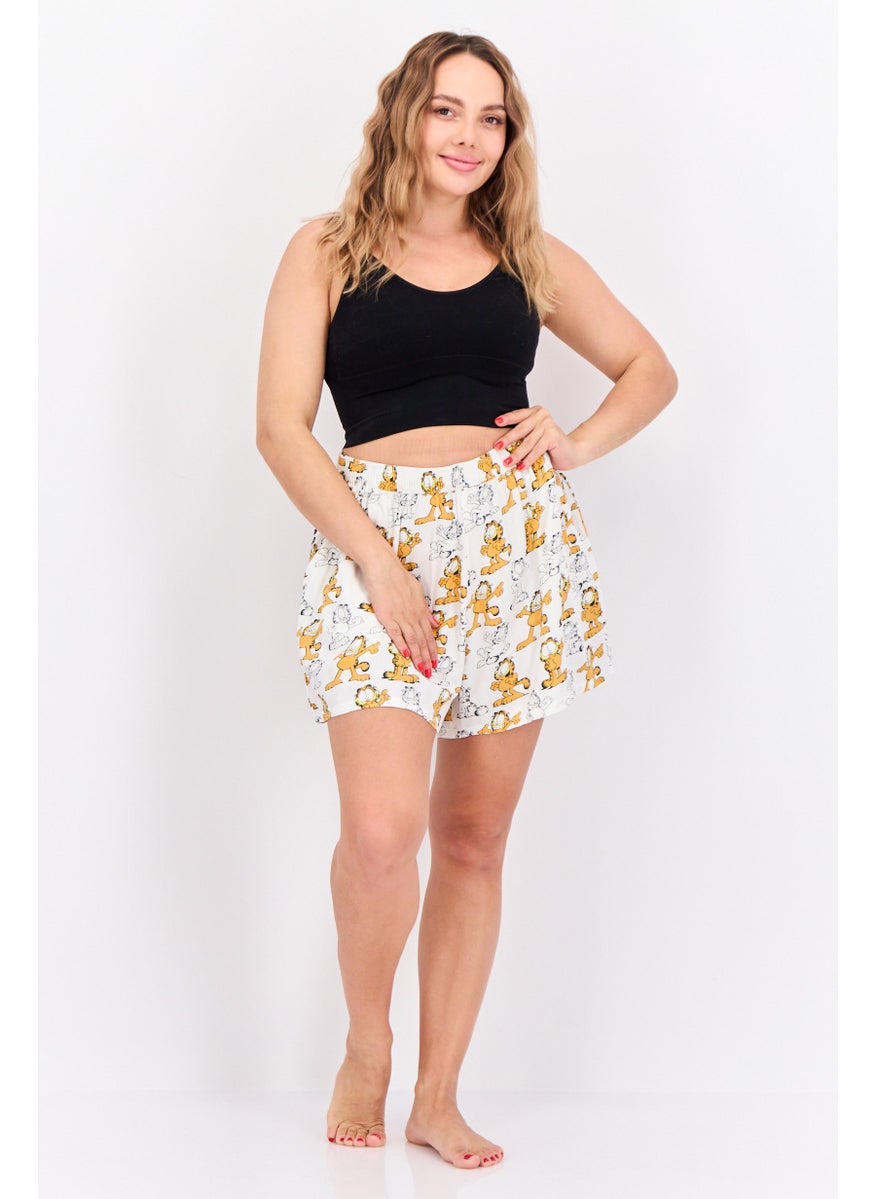 nickelodeon Women Garfield Graphic Print Pajama Shorts, White Combo  - Image 3