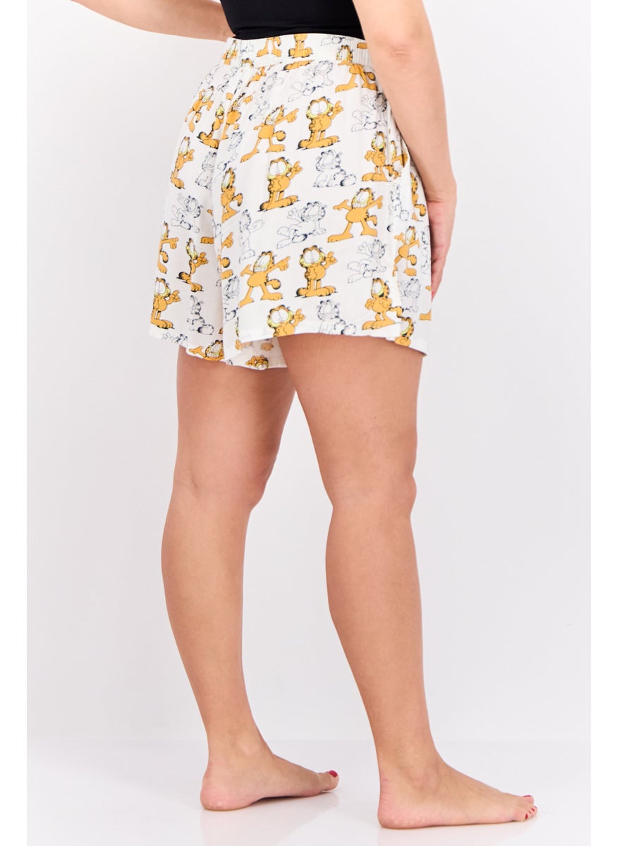 nickelodeon Women Garfield Graphic Print Pajama Shorts, White Combo  - Image 2