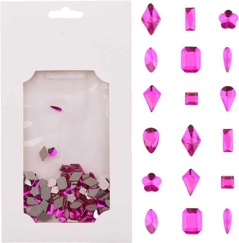 Tisslan Mix 10 Shapes Assortment Flat Back Shine Hot Pink Nail Crystals Gems Diamonds for Nail Decoration Design Decoration Accessory - Image 1