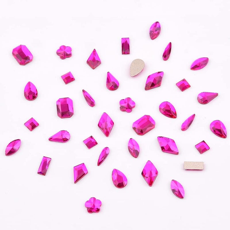 Tisslan Mix 10 Shapes Assortment Flat Back Shine Hot Pink Nail Crystals Gems Diamonds for Nail Decoration Design Decoration Accessory - Image 3